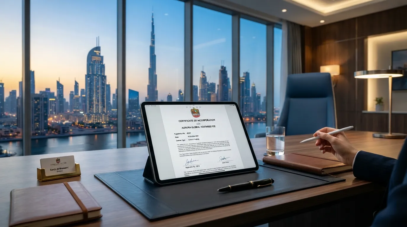 Guide on how to open a company in Dubai with trade license paperwork and digital forms.
