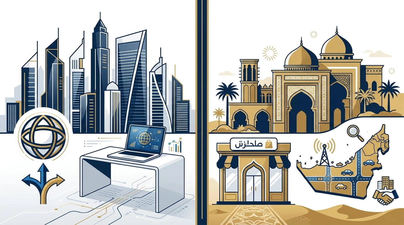 Free Zone vs Mainland Dubai comparison showing business setup options for ownership, tax, and market access in 2026
