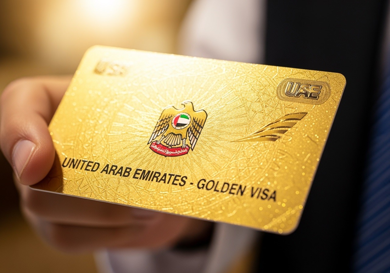 who can apply for golden VISA in Dubai 2026 A man holding and showcasing Golden VISA of Dubai